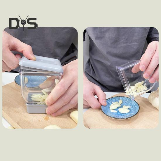 Cortador de ajo Manual, cuchillas de acero inoxidable, fácil de usar, preparación rápida de ajo, protección contra lesiones en las manos, cortador de ajo