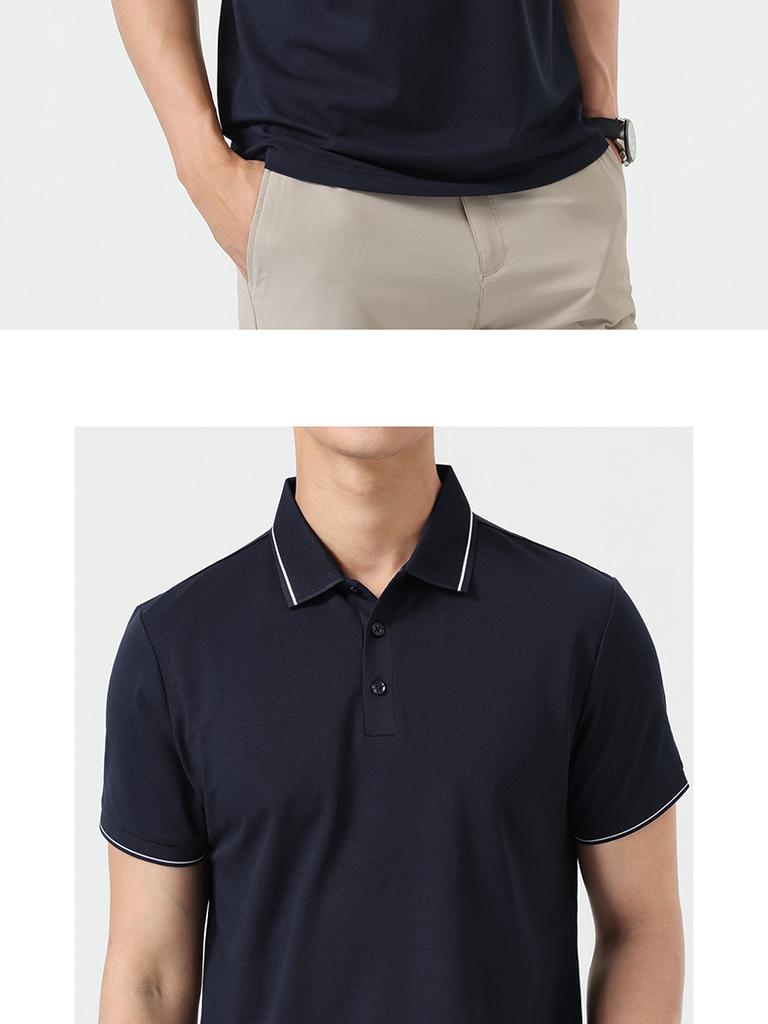 [Silk Slippery Drop] Langdeng Men's Business Leisure Summer Vinegar Fiber Silk Linen Polo Shirt