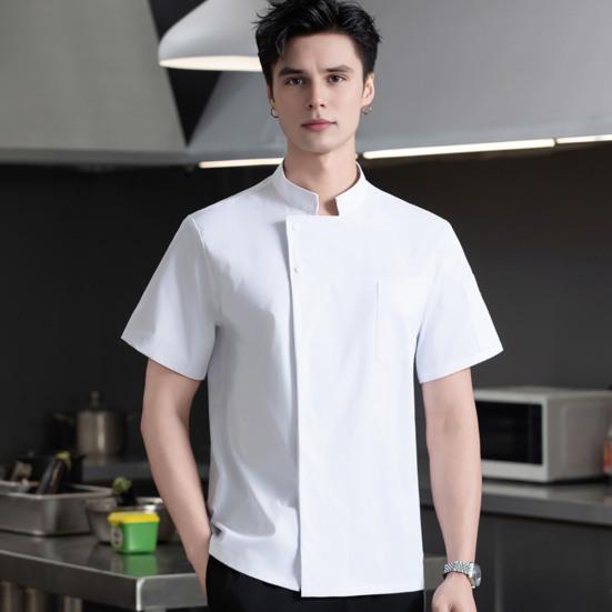 Chef Uniform Sweat-Wicking Stain-Resistant Washable Snap-Button Stand-Up Collar Work Clothes Restaurants Hotels Clubs Chef Coat