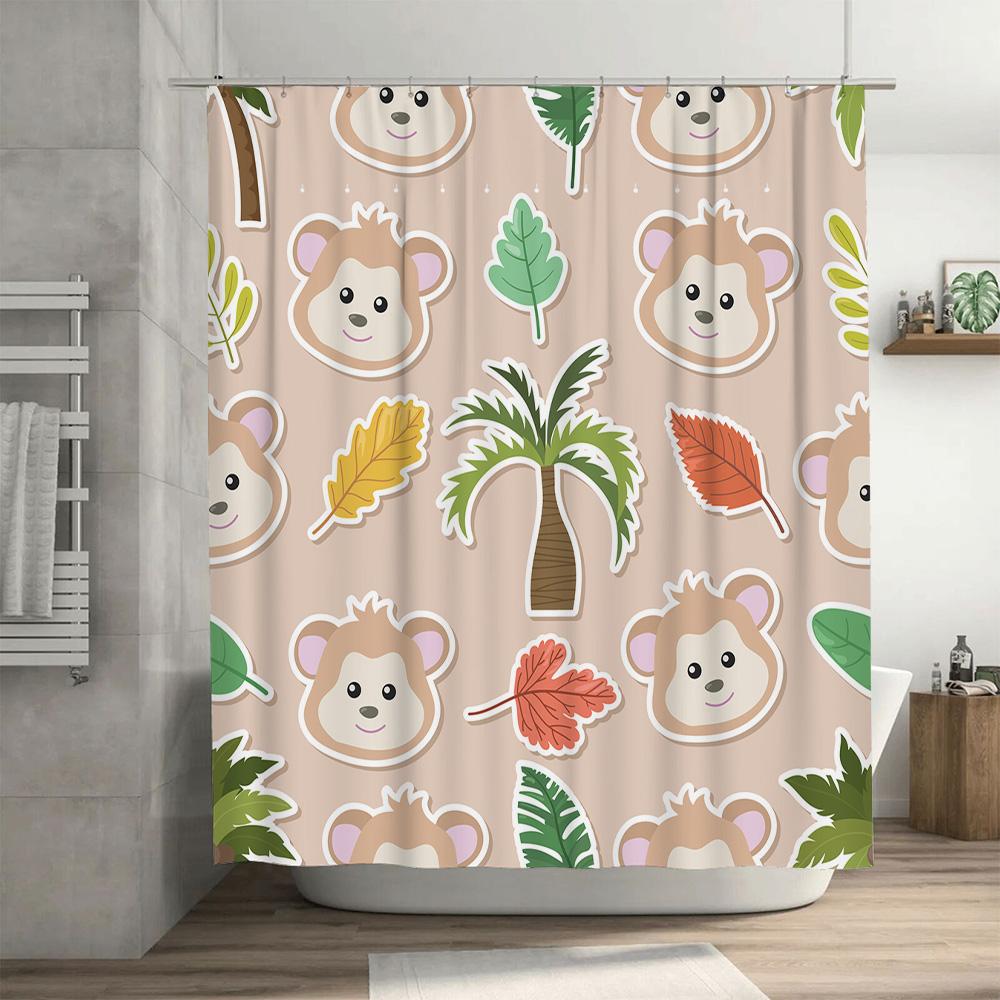 Animal Leaves Bath Shower Curtain Decor for Bathroom Waterproof Home Decoration