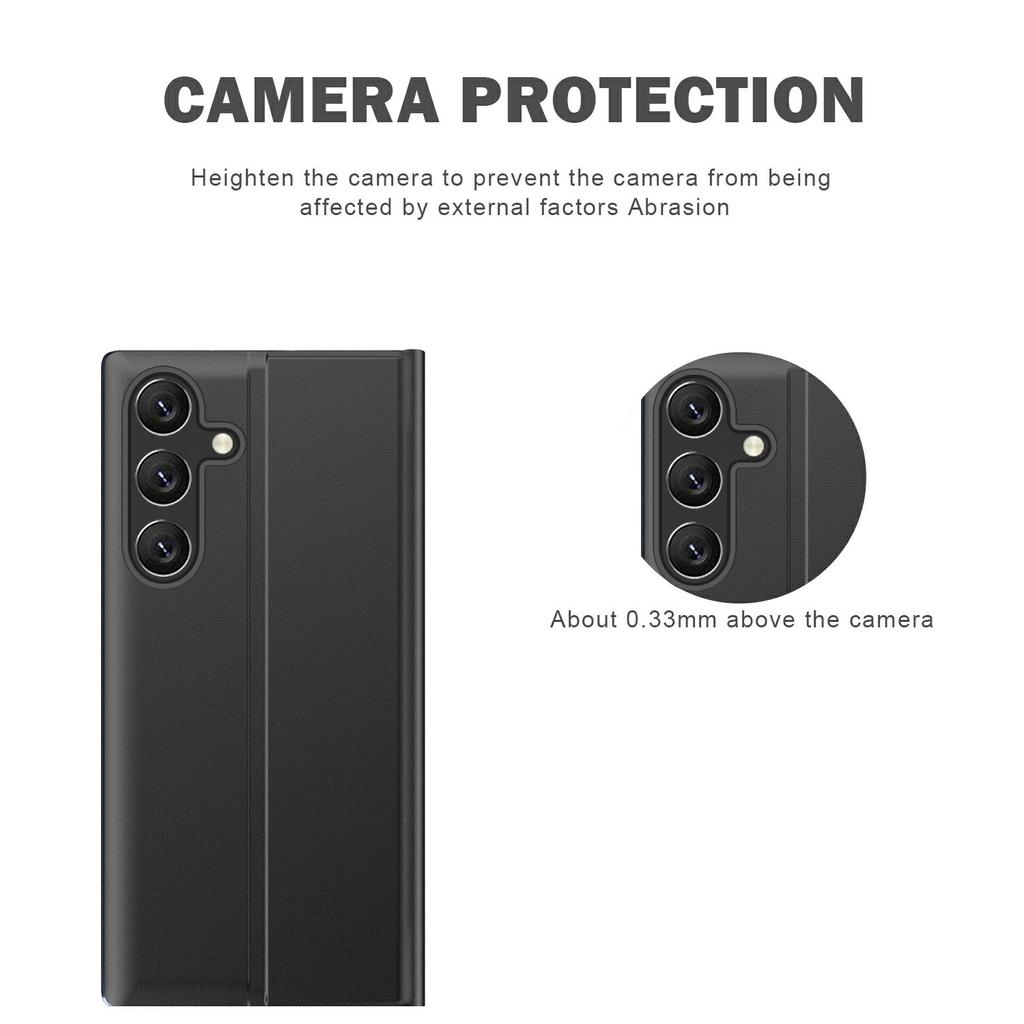 Capa para Samsung Galaxy S26 com Janela de Visualização Resistente a Arranhões em Couro PU com Flip e Suporte