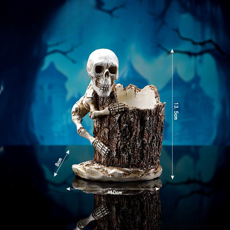 

Подставка для ручек в виде черепа, украшение, настольное украшение в виде черепа, хранилище для ручек, изделие из смолы Wooden stake skeleton