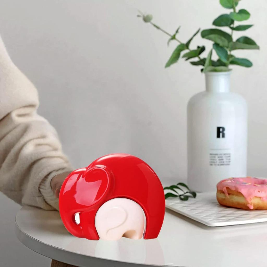 Home Décor Lucky Charm Elephant Mother and Kid Set | Piano Finish Ceramic Figures - (Set of 2 Piece, Red & White)