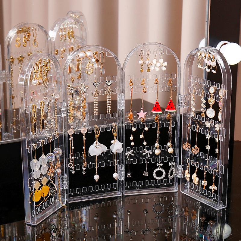 1 Set Folding Earrings Studs Display Rack Necklace Jewelry Shelf Stand Holder 2-4 Fans Panels Screen Organizer Storage Box