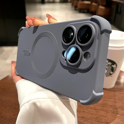 Silicone Shockproof Soft Case For iPhone 15 13 12 14 Pro Max Plus For Magsafe Wireless Charge Matte Lens Protection Back Cover
