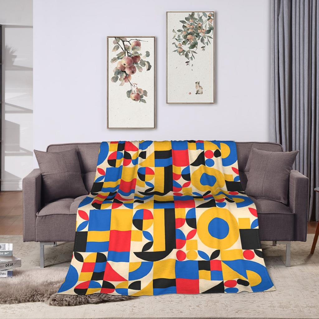 Bauhaus Modern Geometric Pattern Flannel Blankets Super Soft Throw Blanket for Couch Bed Travel Bedspread Sofa Bed Cover