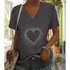 Fashion Love Shape Painting Blouses Short Sleeved V-Neck T Shirts Casual