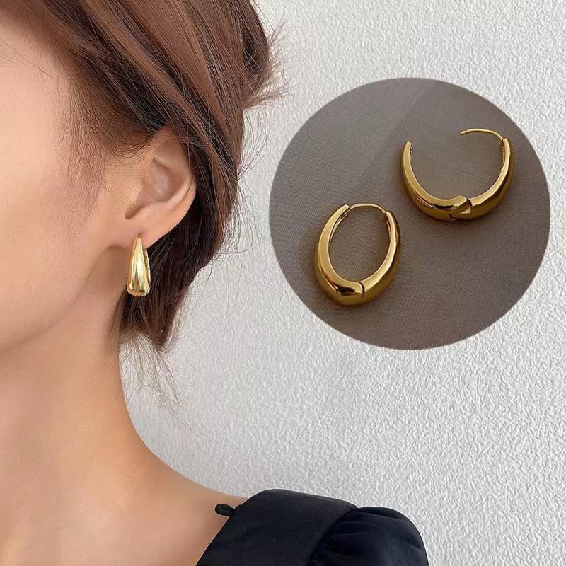 1Pair Geometric Ear Buckle Hoop Earrings For Women Girl Smooth Metal Round Circle Earring Light Luxury Punk Jewelry Gift