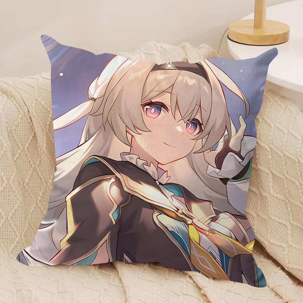 Anime Game Honkai Impact Cushion Cover Silky Short Plush Invisible Zipper Dustproof Sofa Pillow Case For Home Decor