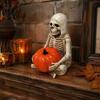 Wear-resistant Resin Craft Skeleton Holding Pumpkin Figurine, Grim Reaper Statue, Halloween Gothic Shelf Decor Spooky Table Ornament, Trick