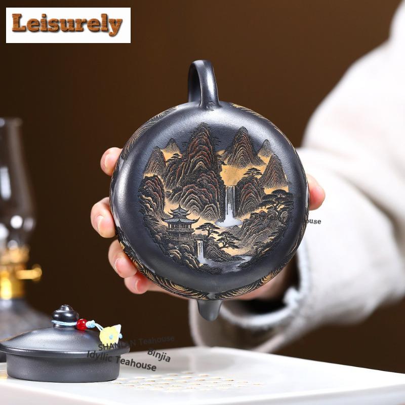 240ml Boutique Yixing Lila Ton Teekanne Handgefertigt Han Jiang Topf Rohmaterial Stein Gelber Schlamm Kessel Mit Filter Zisha Teegeschirr Teegeschirr