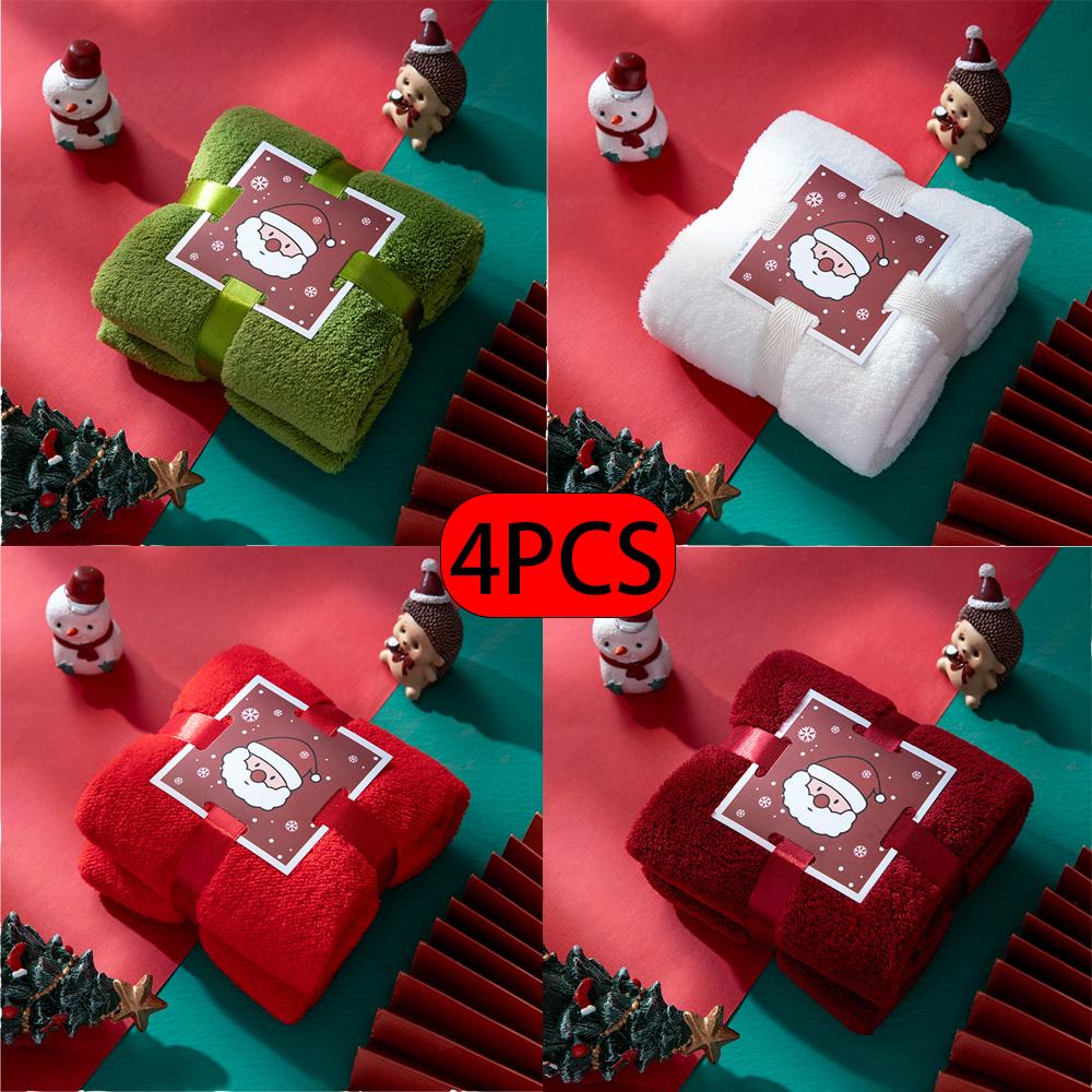 

Набор полотенец на рождественскую тематику, 4 шт. - Праздничный дизайн с оленями/Санта-Клаусом/елкой, Идеально для праздничных подарков 4pcs зелёный/красный