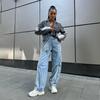 Vysoko módna džínsová patchwork bunda: Jesenné voľné, nadmerné veľkosti, trendy, všestranné dámske streetwear