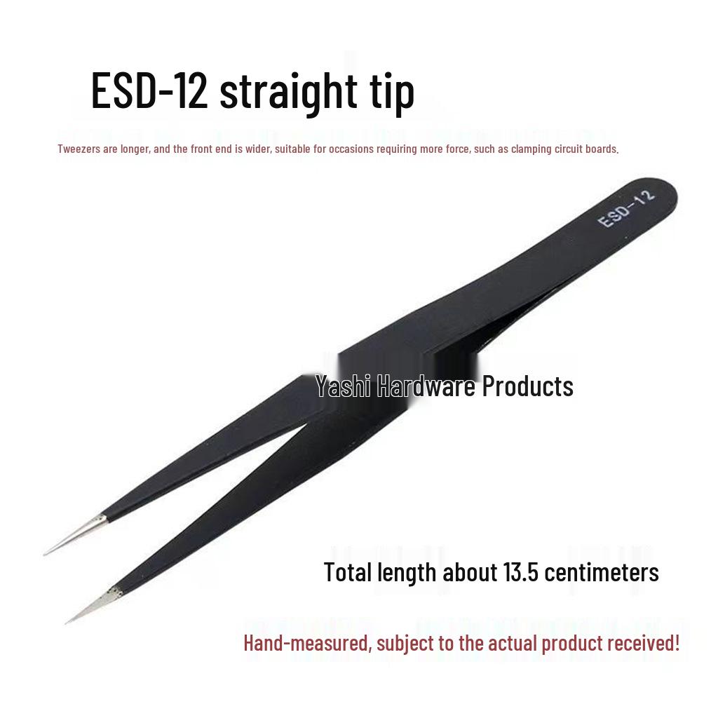 Black Anti-Static Stainless Steel Curved Tip Tweezers Set for Nail Art, Journaling, and Repairs