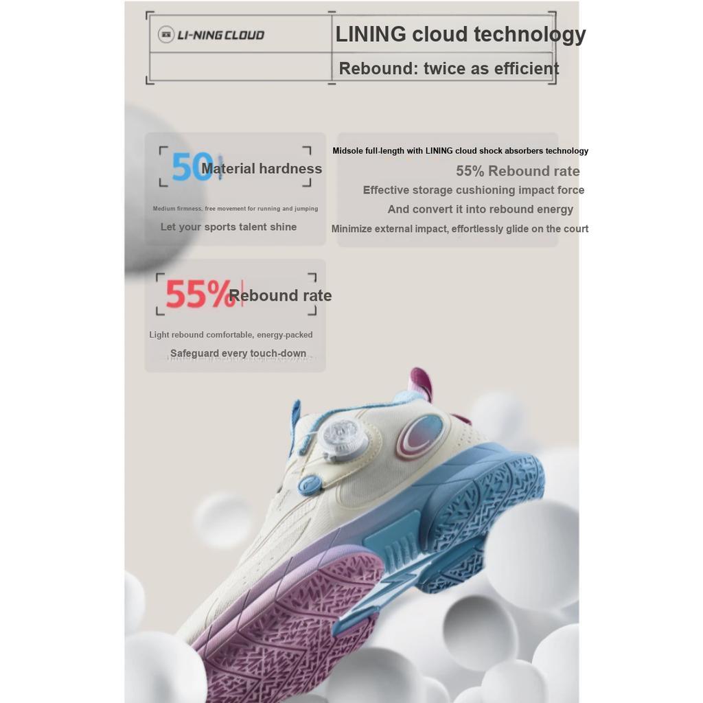 Li Ning Kids Comfortable Sports Non-Slip Shock Absorbing Wear-Resistant Rebound Breathable Basketball Shoes Kids Basketball Shoes White YKBU092-9