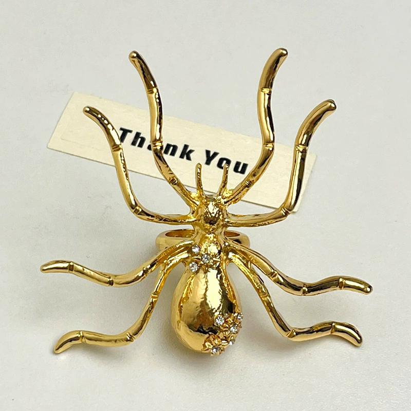Exaggerated Rhinestone Metal Giant Spider Pendant Necklace Women's 2025 New Vintage Choker Ring Brooch Punk Party Jewelry Access