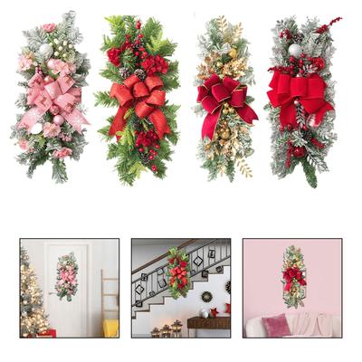 Guirlanda de Natal com Laço Ornamento Decorativo Coroa Artificial Swag de Porta da Frente para Casa Interior Exterior Jardim Sala Casamento