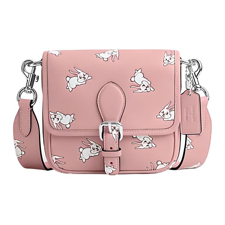 

Coach X White Rabbit Frankie 17 Solid Color Rabbit Patch Flap Leather Messenger Bag Shoulder Crossbody Handbag Small Women bags Pink CK387-VVR Basic Set (Bag+Dust Bag)