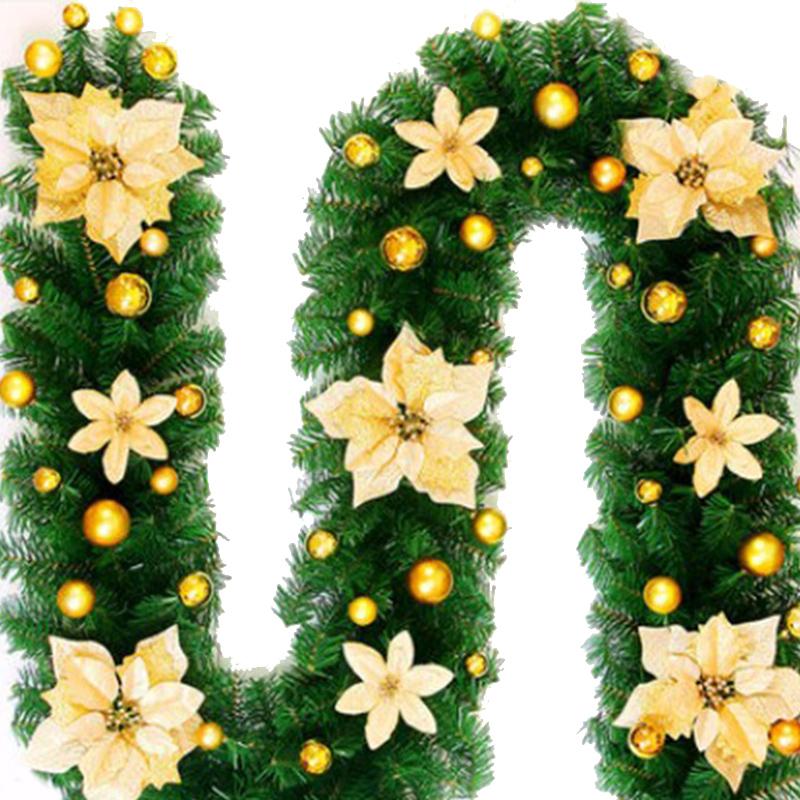 2.7M Artificial Pine Christmas Garland Wreath With/Without LED Lights Christmas Pine Tree Rattan Decor Xmas Tree Ornament