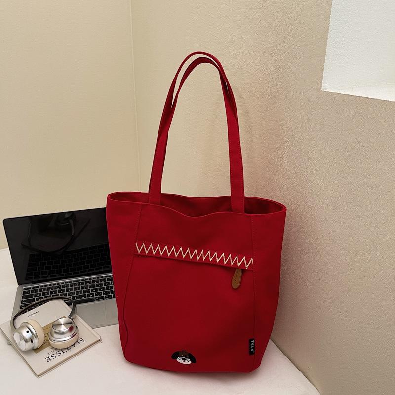 

Casual Striped Embroidered Canvas Shoulder Bag - Autumn/Winter 2025 Trendy Student Design вино красного