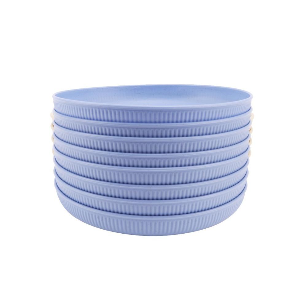 8PCS 9 in Plastic Dinner Plates Unbreakable Striped Pattern Snack Dish Microwave Safe Lightweight Camping Plate Picnic небесно-голубой