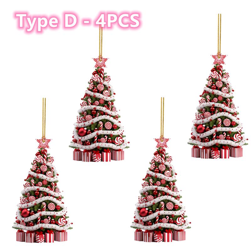 4 Pcs 2D Reflective Christmas Ornaments - Shatterproof Hanging Decor For Xmas Tree, Home & Party Decorations