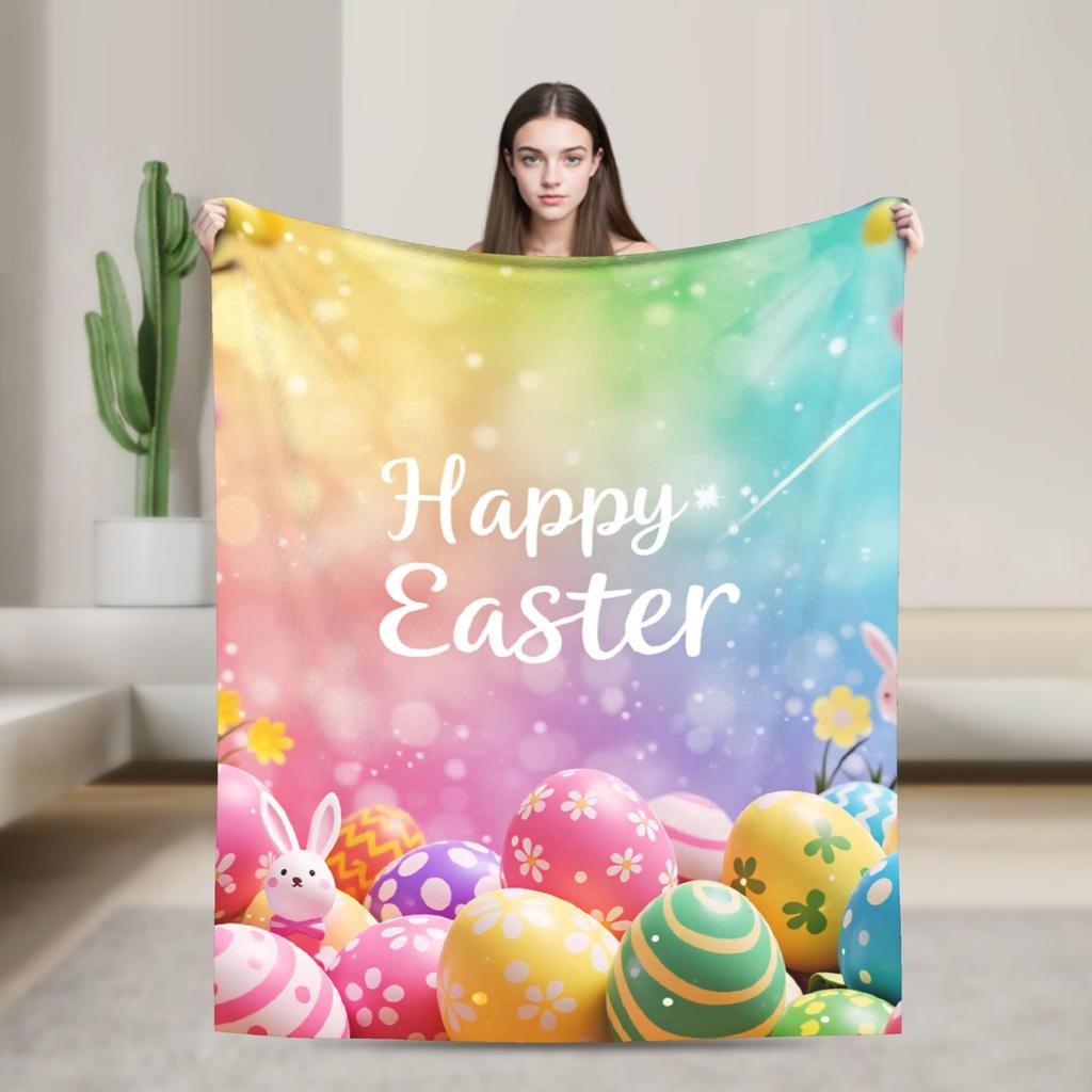 Easter Bunny Floral Patter Blanket Warm Cozy  Throw Blanket Winter Adults Child Living Room Travel Bedspread