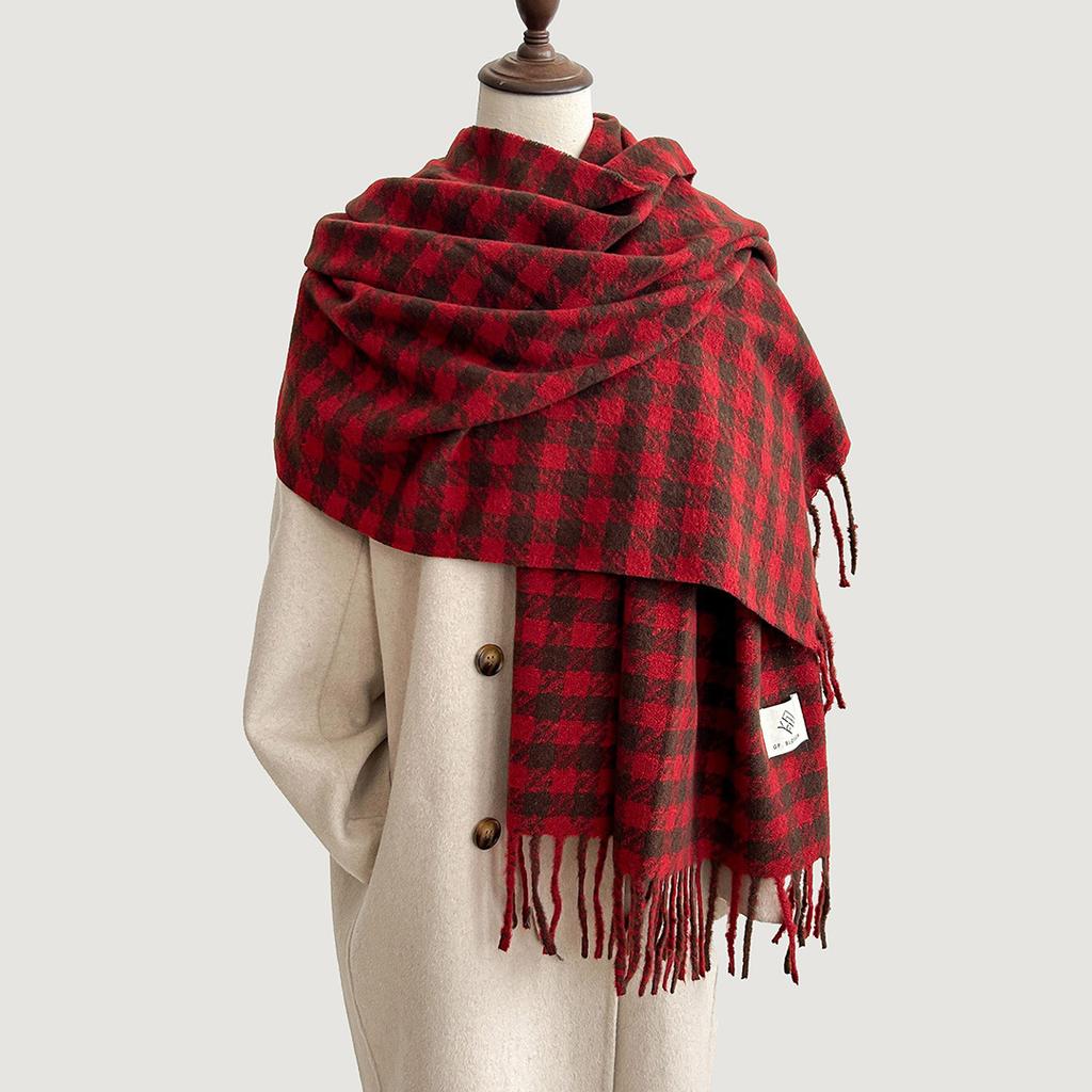 Retro plaid Japanese and Korean atmosphere plaid scarf women's plaid series contrasting color warm shawl student scarf