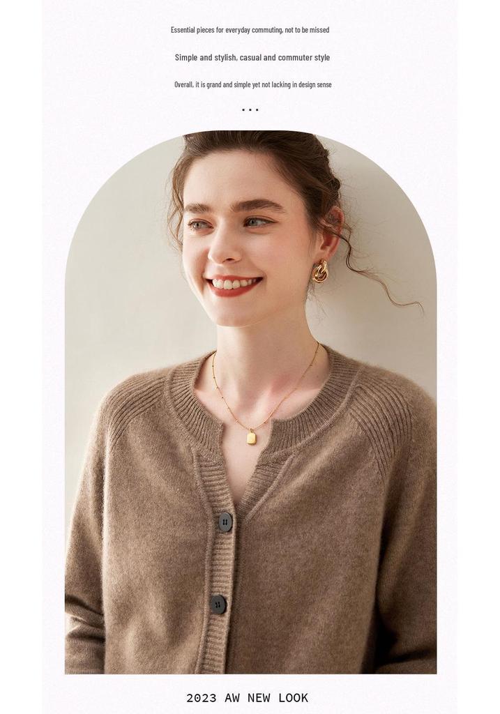 Women's Cashmere Round Neck Cardigan - 2024 Autumn/Winter Collection, Thickened Raglan Loose Knit Sweater, Versatile Outerwear.