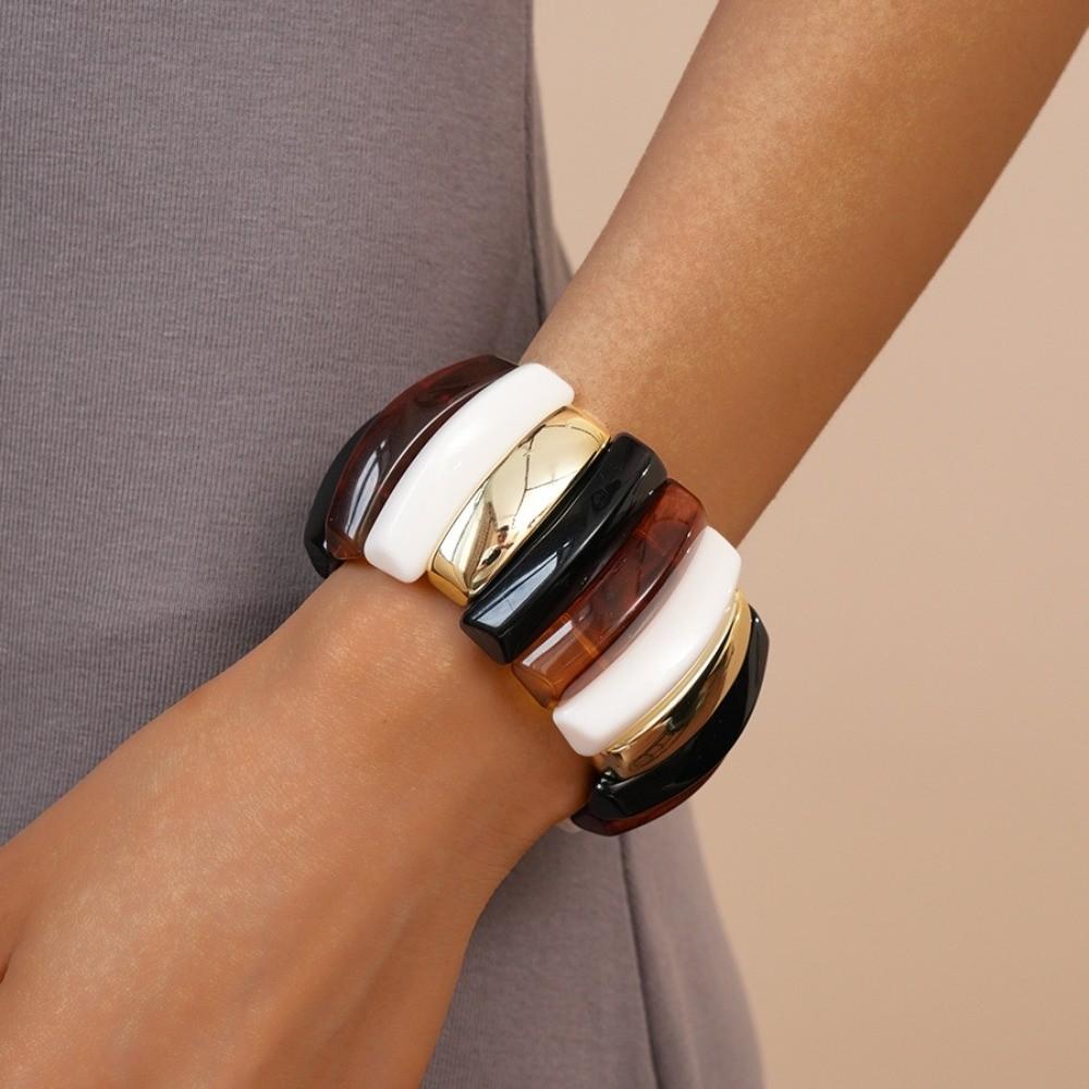 Wide Exaggerated Bracelet Geometric Retro Hand Ring Temperament Acrylic Bangle  Summer