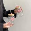 Mit Strohhalm Gestreifter Glasbecher Schleifenknoten Klares Glasbecher Gut aussehender Saftbecher Zuhause