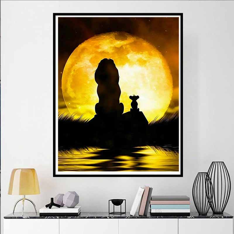 Disney 5D DIY Diamond Painting Decorations Mufasa Simba Silhouette Theme Art Painting Diamond Embroidery Rhinestone Cross Stitch Set Handmade
