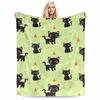 Cute Black Cat and Star Pattern Flannel Blanket for Bedroom, Living Room, Sofa, and Nap