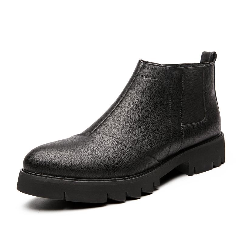 

Осенне-зимние мужские короткие ботинки, повседневный стиль джентльмена, для работы и офиса, уличные теплые кожаные ботинки с высоким верхом на толстой подошве 44 чёрный