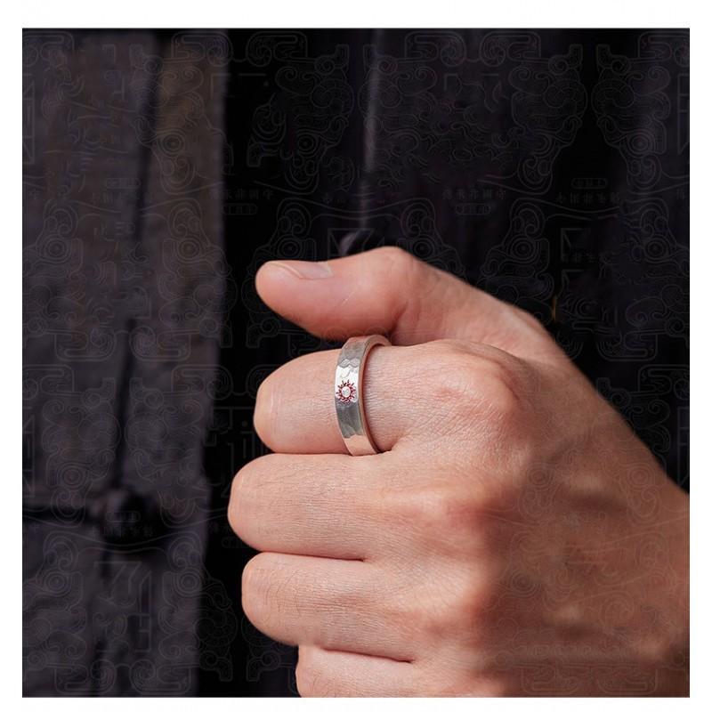 Adjustable Copper Ring With Sun Moon Motif Handcrafted Textured Band Men Women Vintage Style Jewelry