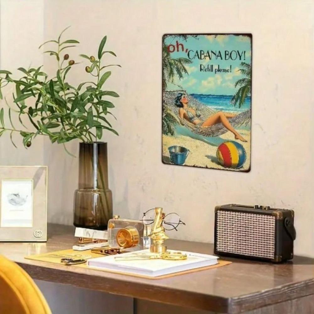 Metal Sign Vintage Tiki Bar Beach Scene Wall Art Decor for Living Room