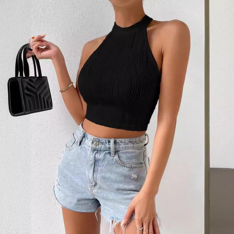 2025 Elegant Halter Cutout Slim Fit Crop Top: European & American Summer Style