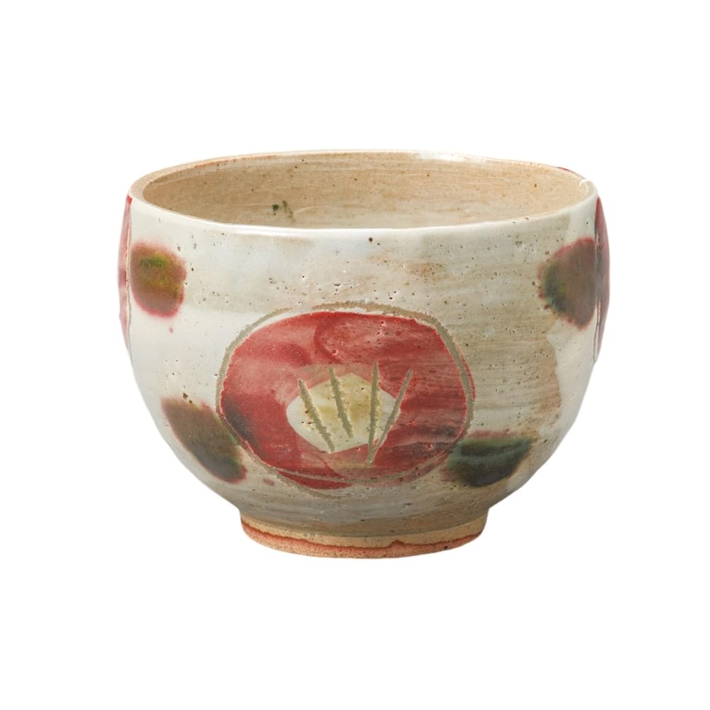 Ippuku 10 x Carved Camellia Matcha Cafe Mino Made in Japan Ale-net Bowl, Teacup, 7.3 cm, (Red), Bowl, Bowl, Ware,