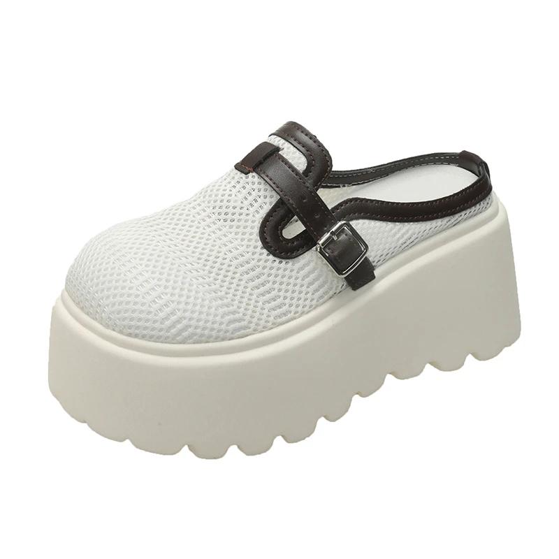 Fashion New 2025 Mesh Slippers Slip On 9CM Platform Wedge Sandals Women Summer Breathable High Heels Chunky Sneakers Woman