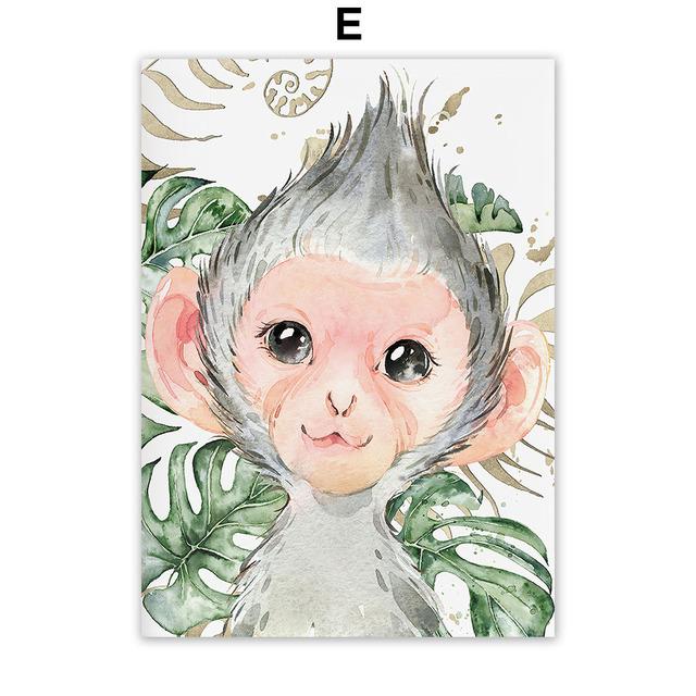 Safari Kinderzimmer Dschungeltiere Löwe Giraffe Elefant Wandkunst Poster und Drucke Leinwandbilder Baby Kinderzimmer Dekoration Ohne Rahmen