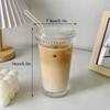 375Ml Stripe Glass Cup with Lid Straw Japanese Style Drinking Chic Mugs Milk Coffee Drinkware Tea Birthday Gifts Whiskey Glasses
