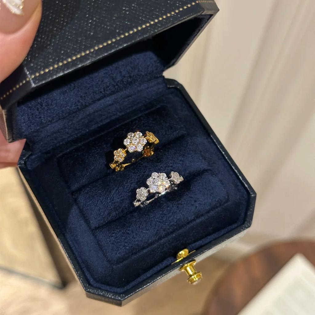 Foydjew French Style Luxury Retro Necklaces Four-leaf Clover Snowflake Design Bracelets Chain Rings Zircon Sets 2024 New Trend