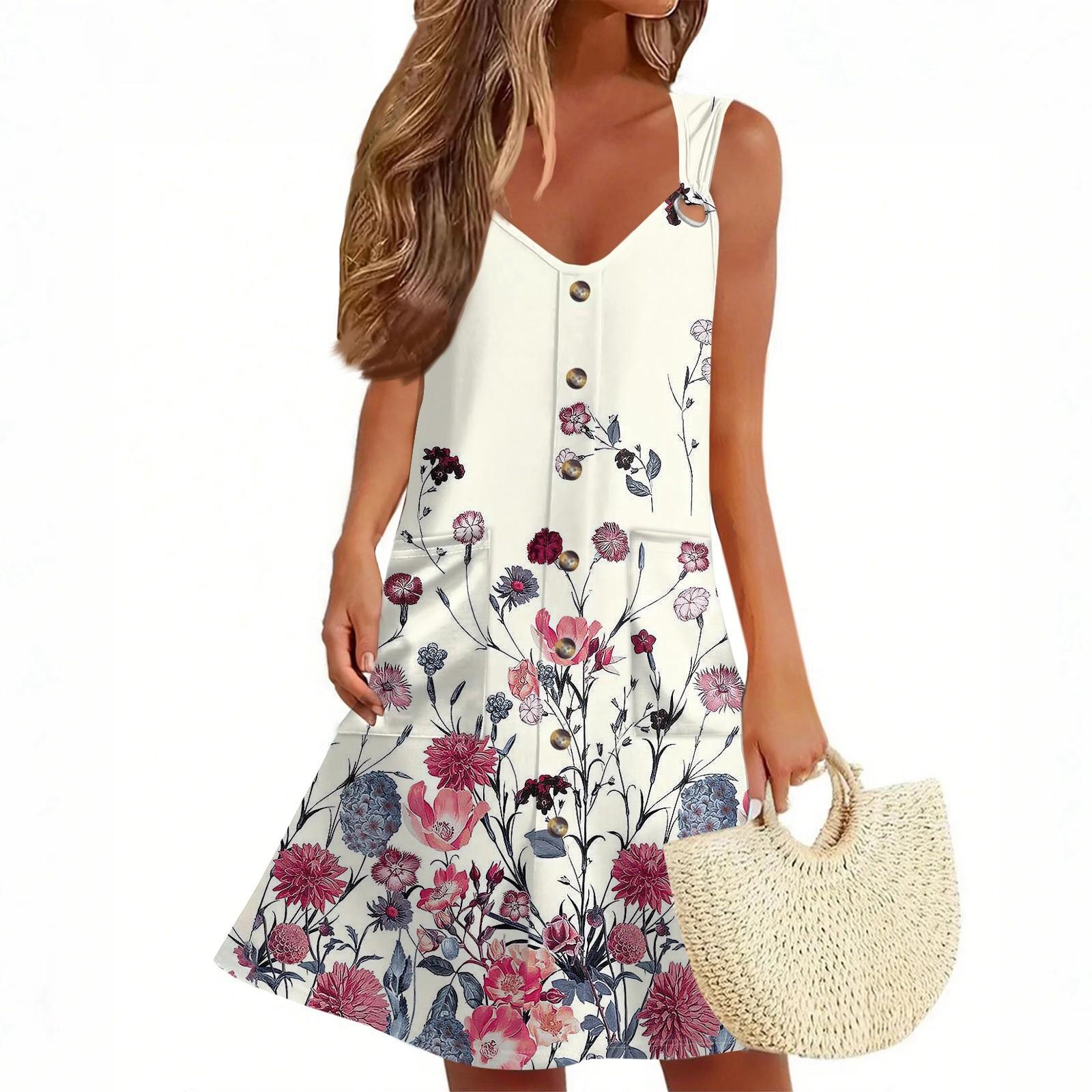 

Женское летнее платье с карманом без рукавов сарафан с цветочным принтом L