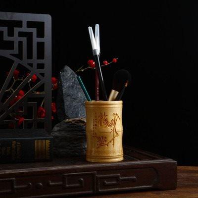 1pcs Natural Bamboo and Wood Pen Holder, Multifunctional Retro Circular Pen Holder, Chinese Style Office Decoration Storage Box