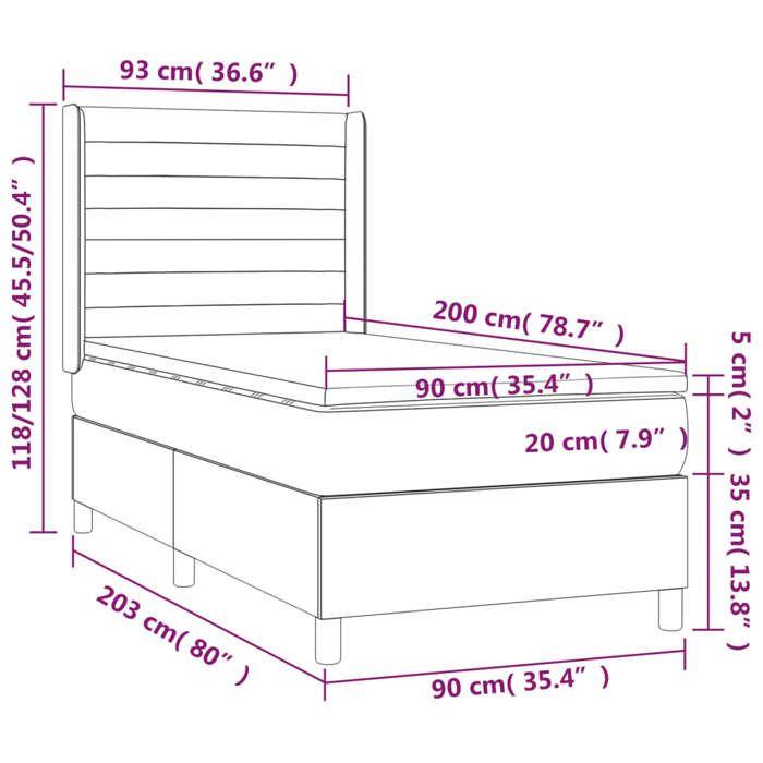 3132043 vidaXL Lit à sommier tapissier avec matelas Noir 90x200 cm Tissu
