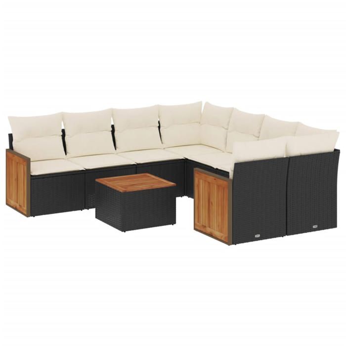 VidaXL Salon de Jardin avec Coussins 9 pcs, Canapés de Terrasse, Ensemble de Meubles de Patio, Mobilier d'Extérieur, Noir 3227505