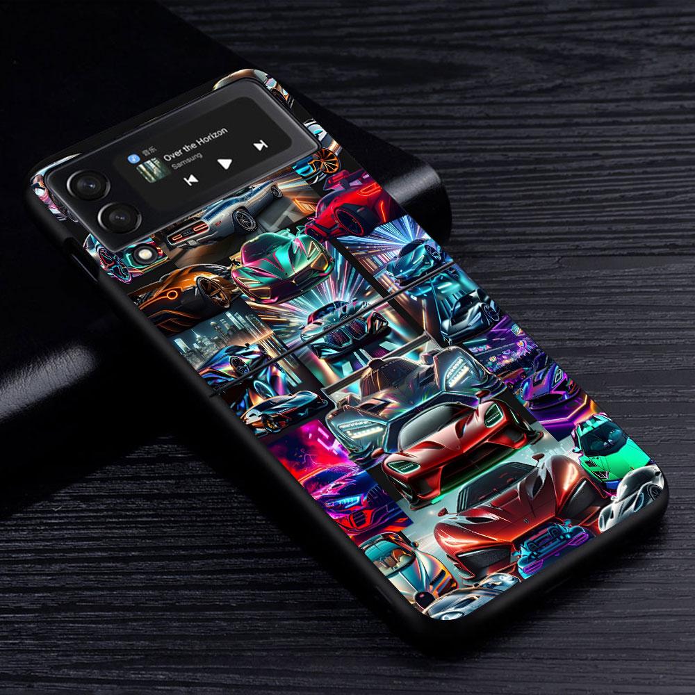 Cool Sports Car Case for Samsung Galaxy Z Flip4 Flip3 5G PC Hard Cell Phone Shell Z Flip 4 3 Black Coque Zflip4 Zflip3 Cover