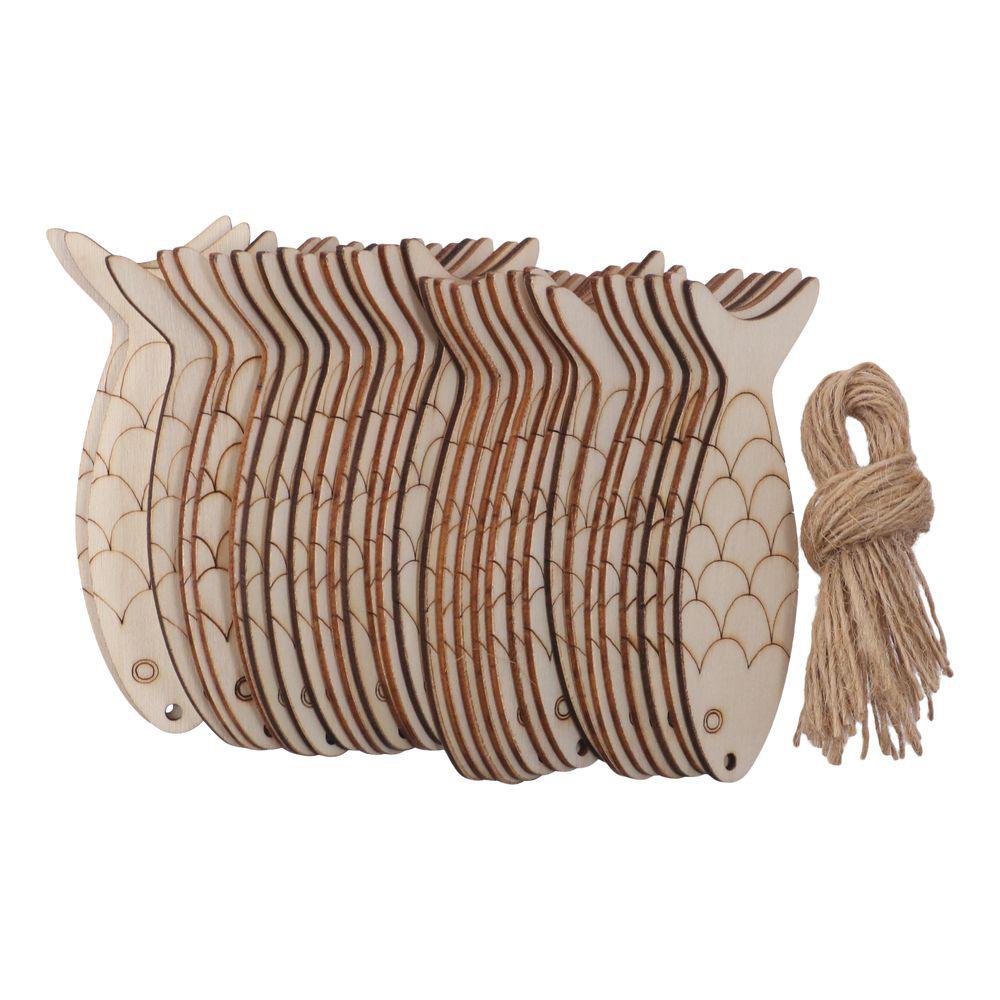 Hemp Rope Wooden Fish Cutouts 10*3.6cm Fish Shaped Wood Cut Out  For Crafts