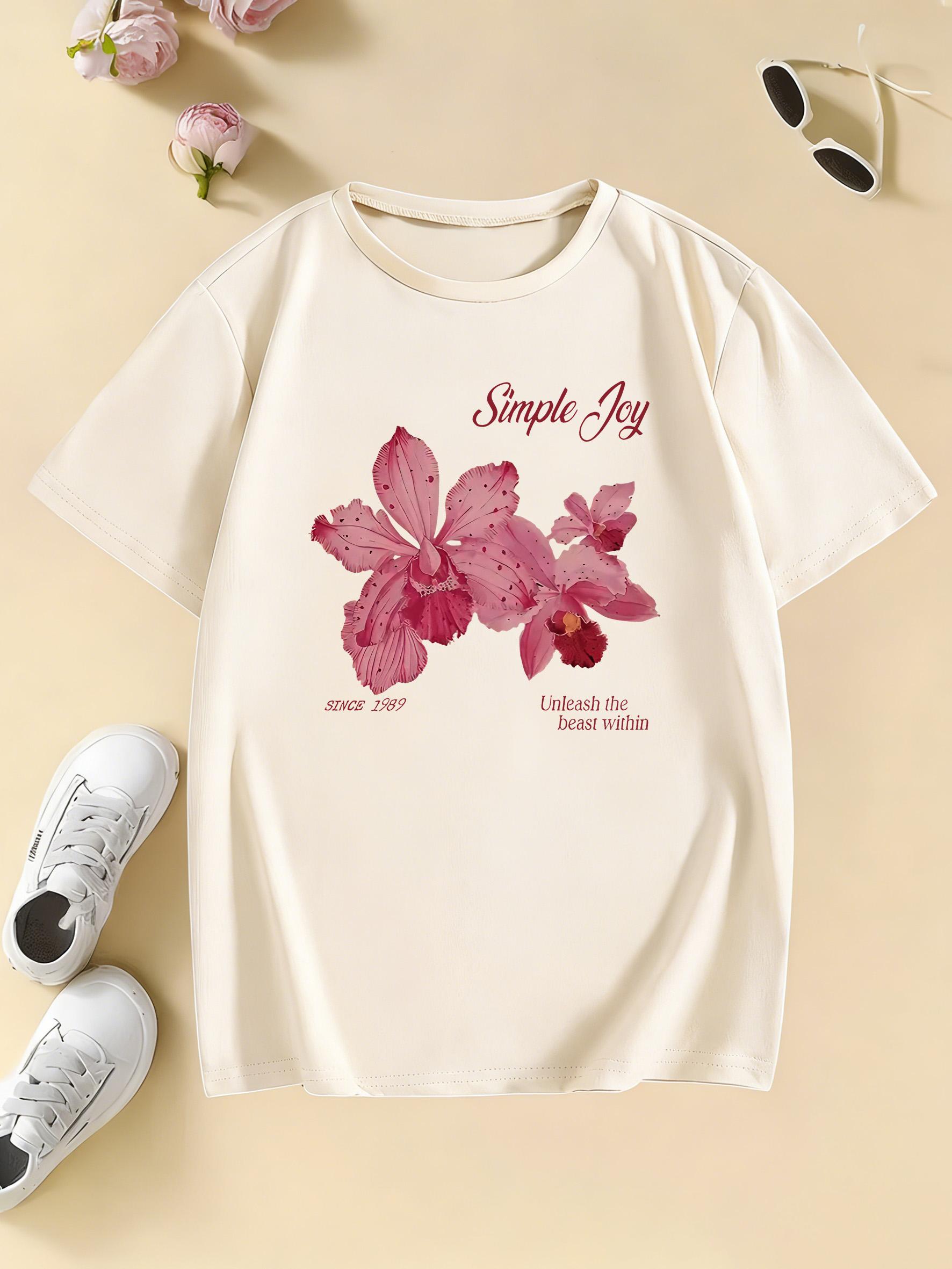Graphic Flower Design T Shirts Fashion Kids Childrens Tshirt Girls Summer Spring Casual Top Tee 110