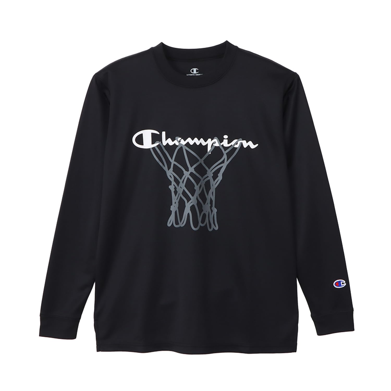 

Champion Long Sleeve Round Odor Quick Script Basketball Boys Kids T-Shirt, Neck, Antibacterial, Resistant, Drying, Logo, T-Shirt, Black, CK-AB411, чёрный